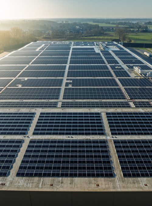 solar panels on a warehouse roof